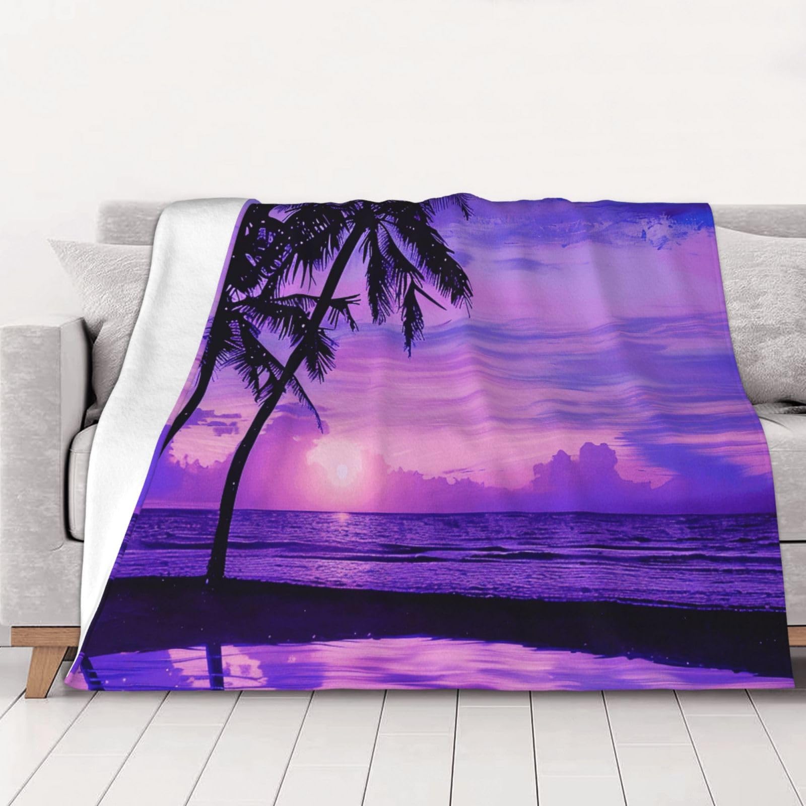 AUBKFELD Palm Tree Purple Sunset Printed Flannel Blanket 200x150 CM, Soft & Warm Throw Blanket for Sofa/Couch/Bed/Car, Gifts for Audlts Women Men