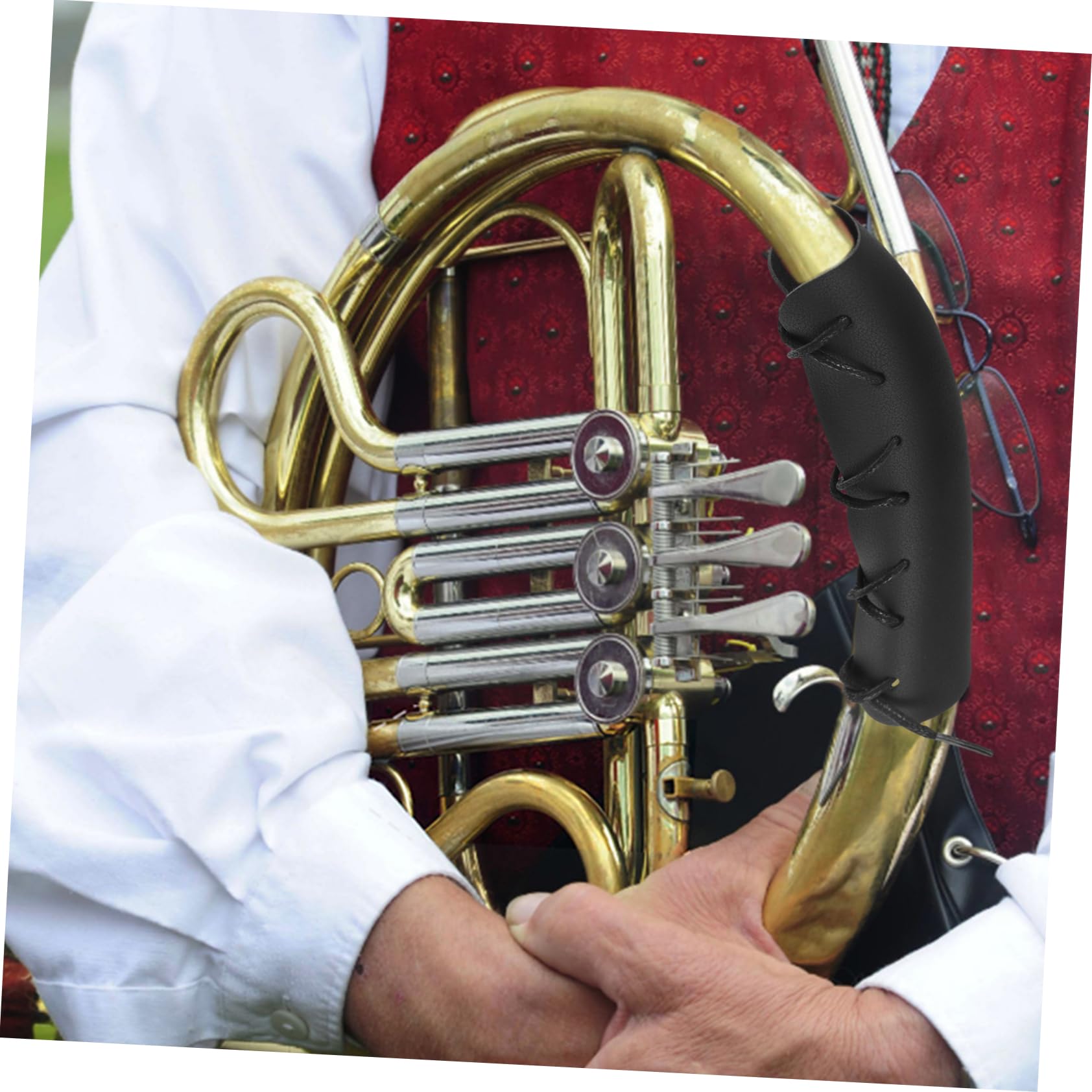 Garneck French Horn Guard for Music Instrument Anti-skid Leather Easy Install Comfortable Hand Feeling Protective