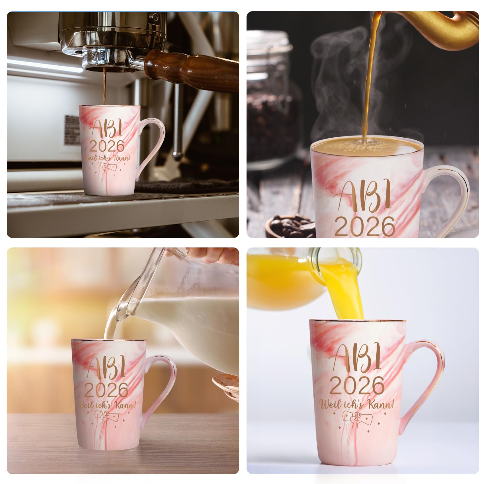 Abi 2026 Geschenke Kaffeetasse, Abitur 2026 Geschenke Mädchen, Junge, Abi 2026 Weil ich's kann Tasse, Abschluss Geschenk, 400ML Rosa Keramik Marmorbecher mit Deckel, Löffel und Geschenkbox