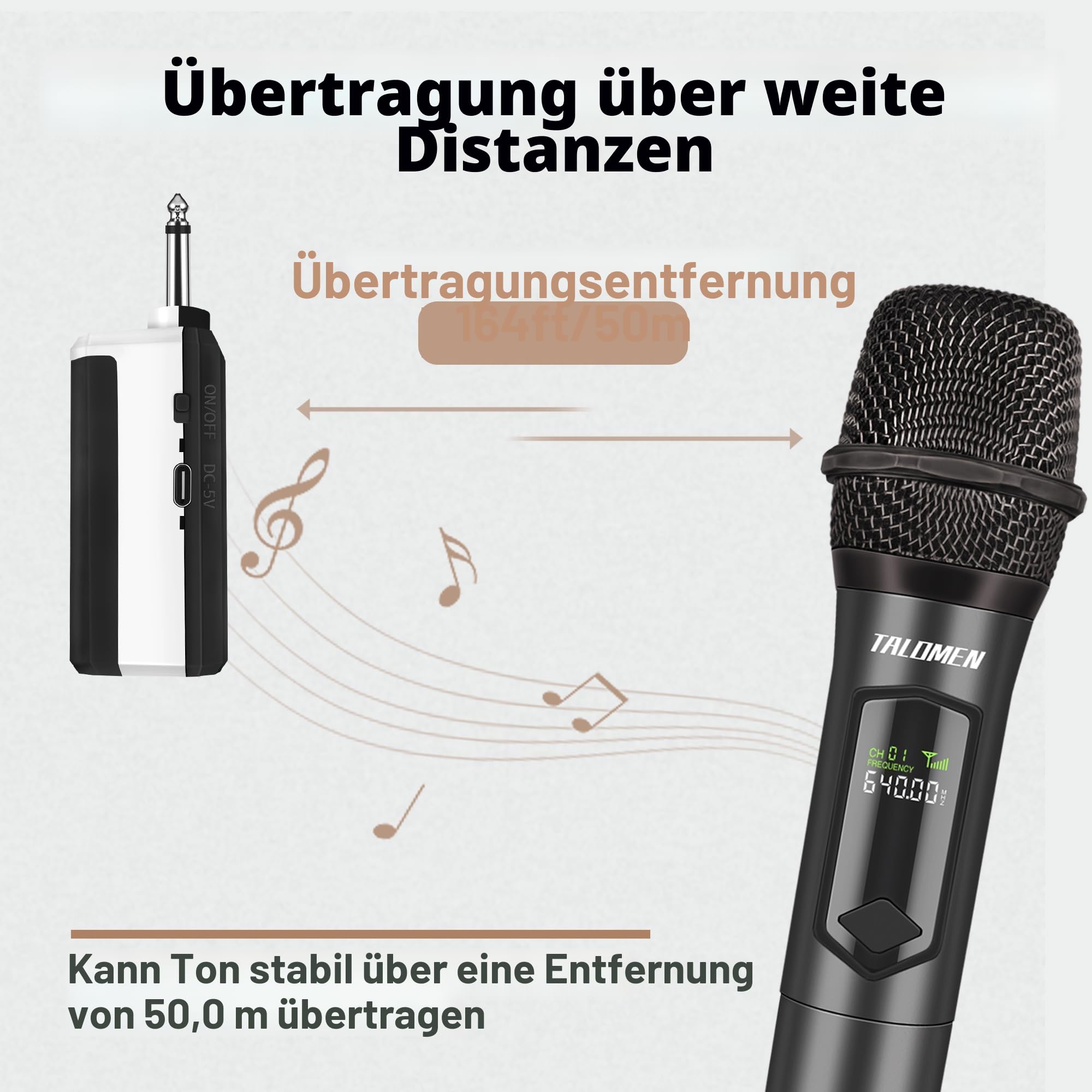 talomen Mikrofon kabellos,Drahtloses Funkmikrofon Wireless Microphone,Dual Mikrofon Kabellos Set,Handmikrofon dynamisch Microfono Mic mit,DJ Gesang Rede Kirche,Party,Hochzeit,Bühne,K60-2