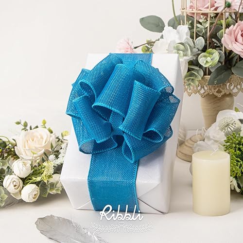 Vista 92 de Ribbli Cinta con alambre de arpillera azul marino, 2-1/2 pulgadas x 10 yardas continuas, cinta con borde con alambre para lazo grande, corona