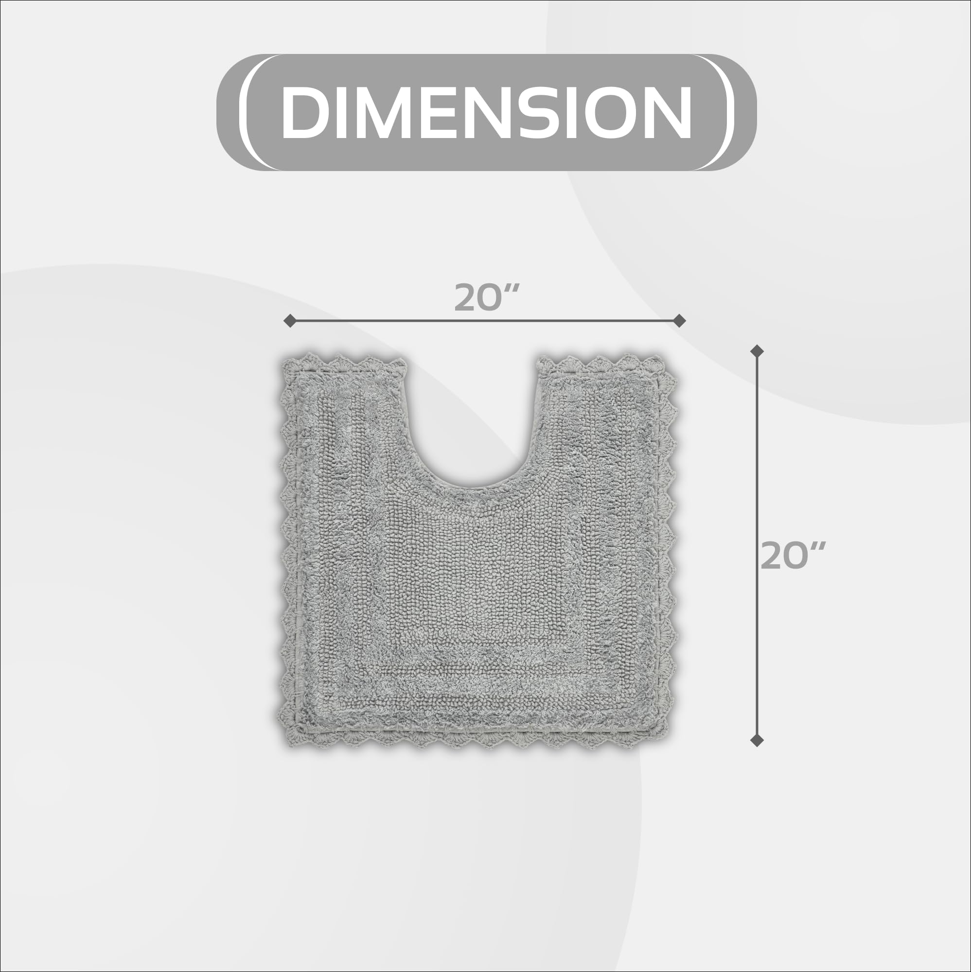 Better Trends Toilet Rugs U Shaped Lilly Crochet Rug 20" x 20" Contour 100% Cotton Soft Water Absorbent Washable Reversible for Bathroom Floor Decor, Gray Bath Mat