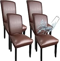 Vista 13 de Fundas de Silla de Cuero para Sillas de Comedor, Juego de 4, Fundas Super Elásticas Impermeables para Sillas de Cocina, Fundas de Silla de Comedor