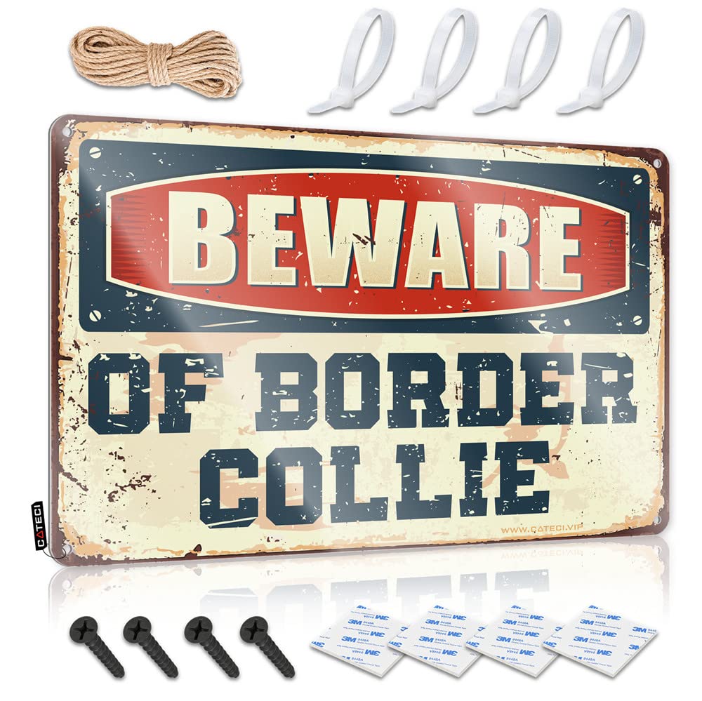 STWNVOITV Signs For Garage Beware Of Border Collie Sign Tin Signs For Bar Little Man Cave Sign(20X30CM)