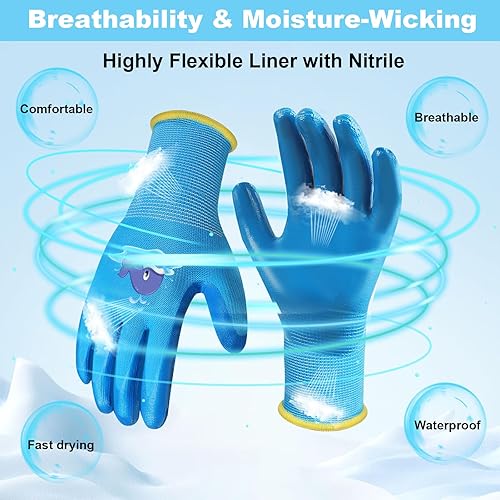 Miniatura 5 de Guantes de jardinería para niños de 3 a 12 años, guantes de trabajo con revestimiento de goma para jardín y patio