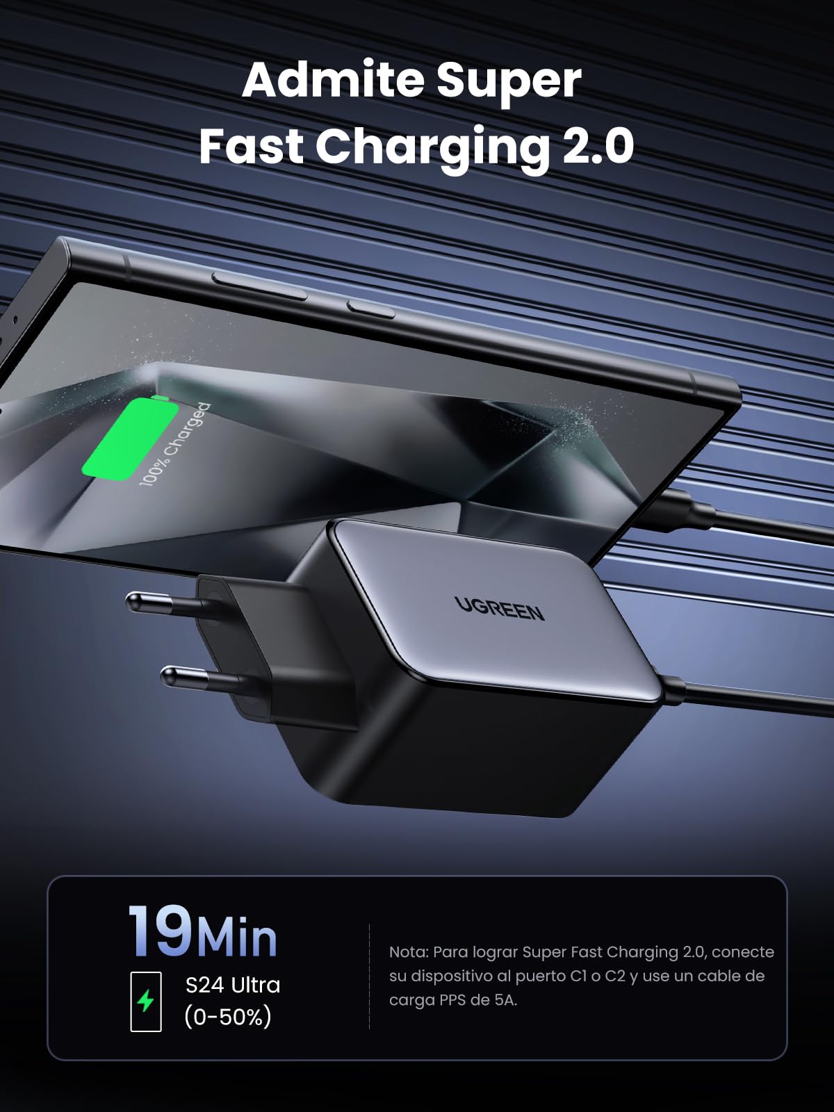 UGREEN Nexode 65W Cargador 3 USB C y 1 A Adaptador de Corriente GaNInfinity | PD 3.0 PPS 25W Compatible con iPhone 17 Pro Max Air 16 15 14 13 Galaxy S26 25 24 Pixel 10 Pro iPad MacBook M5 M4 Steam Deck