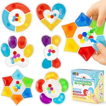 LovesTown 6-Pack Color Sorting Toys, Shape Matching Game for Kids