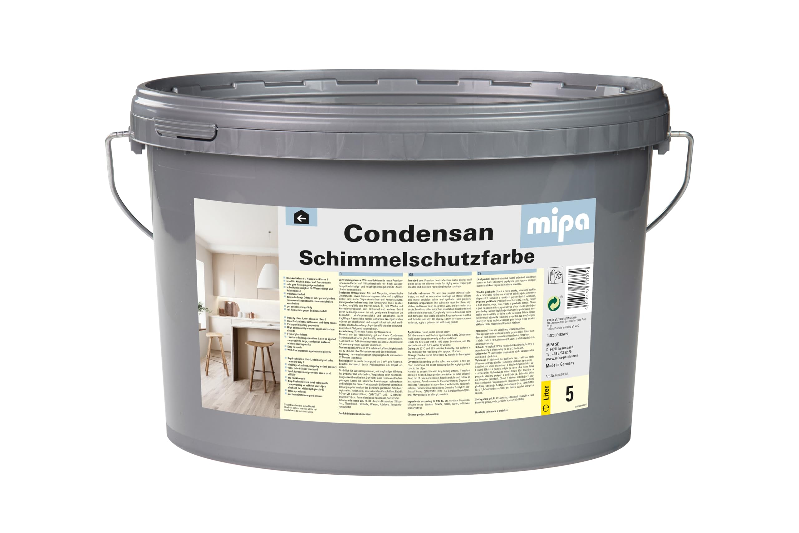 MIPA Condensan Schutzfarbe 5 Liter – Weiß Matt | Anti-Schimmel Farbe für Innen | Innenwandfarbe | Langzeitschutz