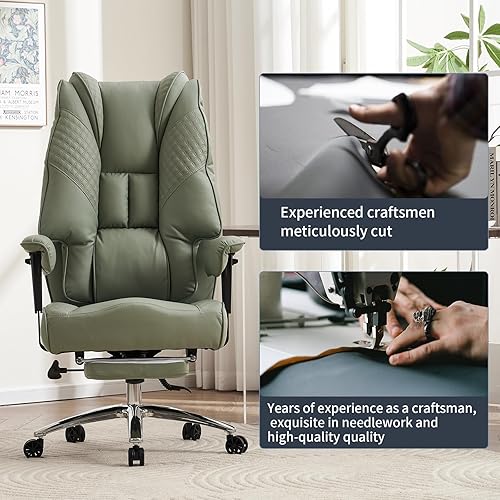 Miniatura 7 de Silla de oficina grande y alta de 400 libras de ancho, silla de oficina ejecutiva de cuero con respaldo alto con reposapiés, sillas ergonómicas