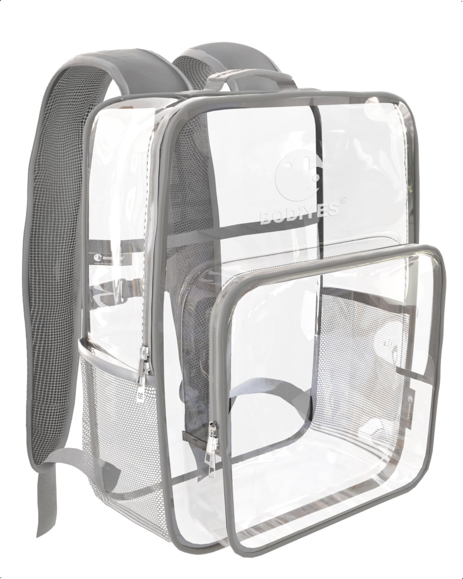 14" Clear Backpack - 15L Reinforced Heavy-Duty Large Stadium Event Bag with Chest Strap for Security Checks (14" Grey)