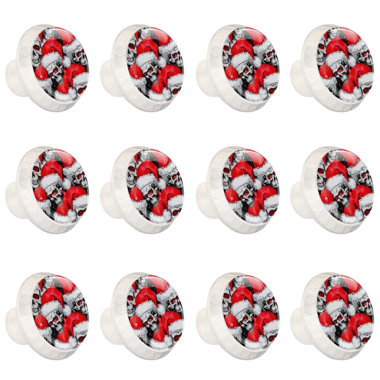 Boutons de placard de cuisine tête de mort et chapeau de Noël lot de 12 pièces rondes en relief