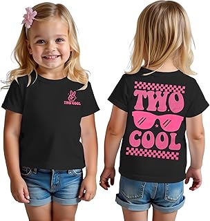 Two Cool Birthday Shirt 2nd Birthday Girl T-Shirt 2 Year Old Toddler Girls Second B-Day Party Short Sleeve Tops - Buy now