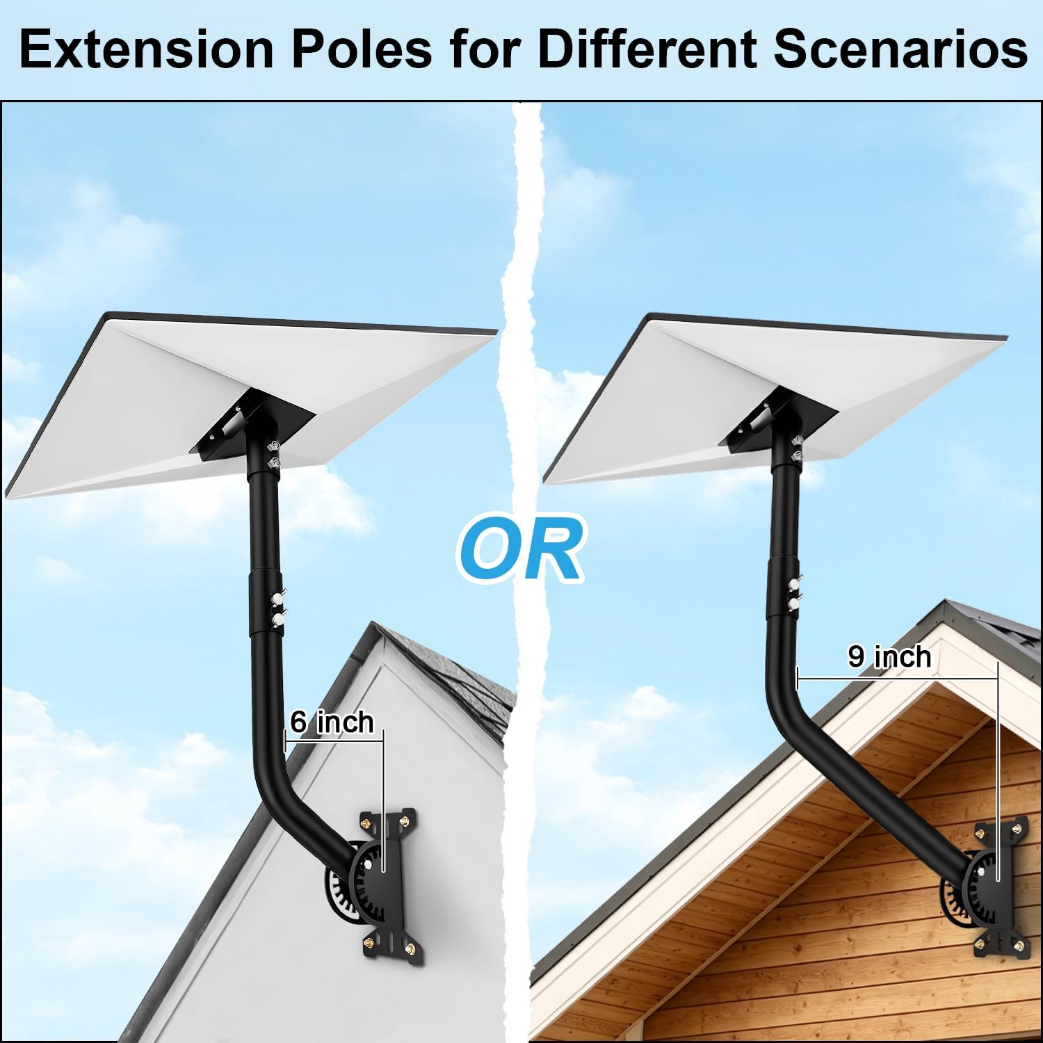 MONOJOY Starlink Gen 3 Wall Mount for Standard V3 Dish, Heavy Duty Alloy Steel Bracket with 8 & 10 Inch Extension Pole, Weatherproof Roof Mount Kit with Installation Hardware, Black (One Set)