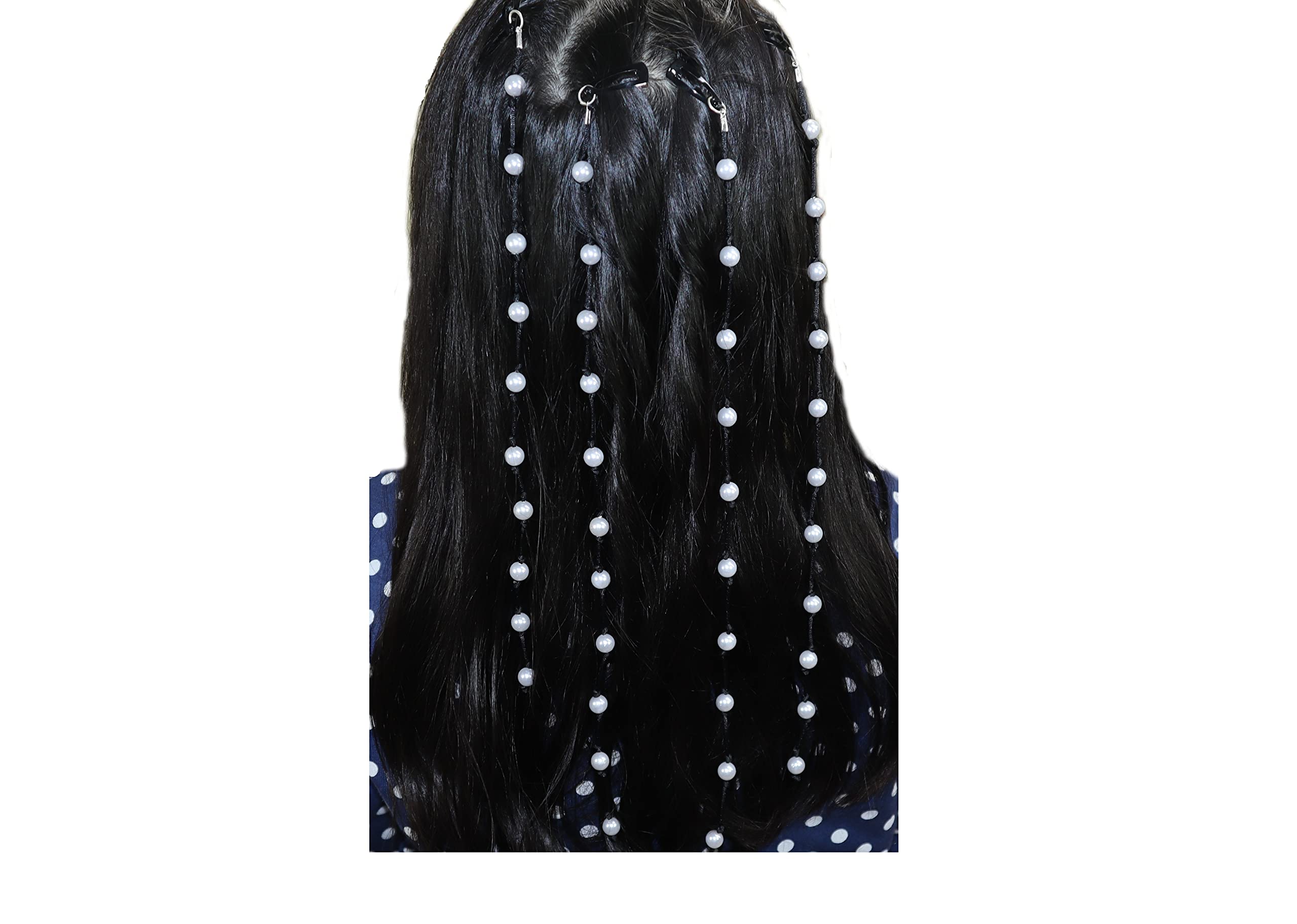 Kamule pearl hair wrap strings with knotted thread and pin set of - 4 black and white (B0BW4FRCBJ) Amazon Price History, Amazon Price Tracker
