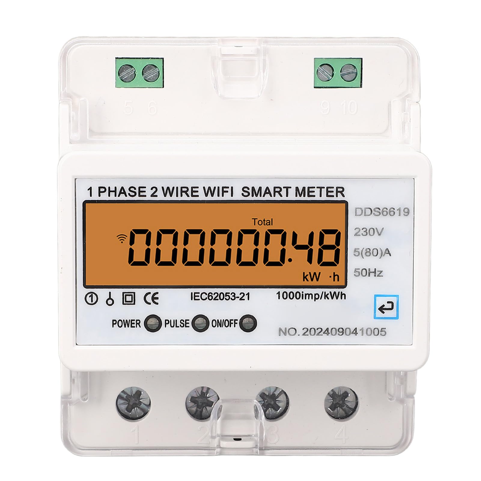 Misuratore di energia intelligente WiFi monofase con schermo LCD per telecomando, contatore di energia intelligente ignifugo per uso domestico
