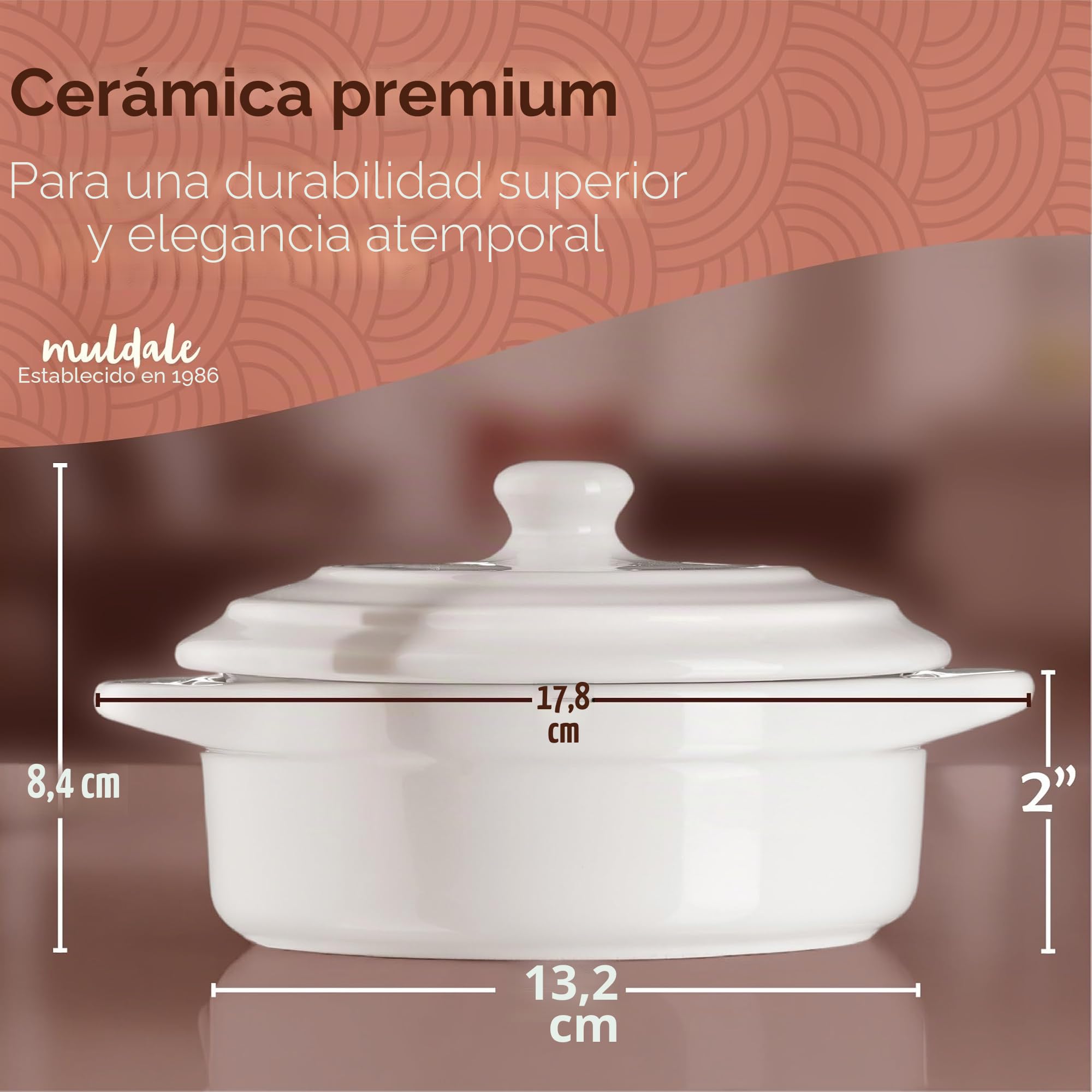 Muldale Camembert - Plato para hornear con tapa, juego de regalo, panadero de queso Camembert en color blanco, plato para hornear Brie, panadero de cerámica Camembert Baker - 14 cm - Con esparcidor y
