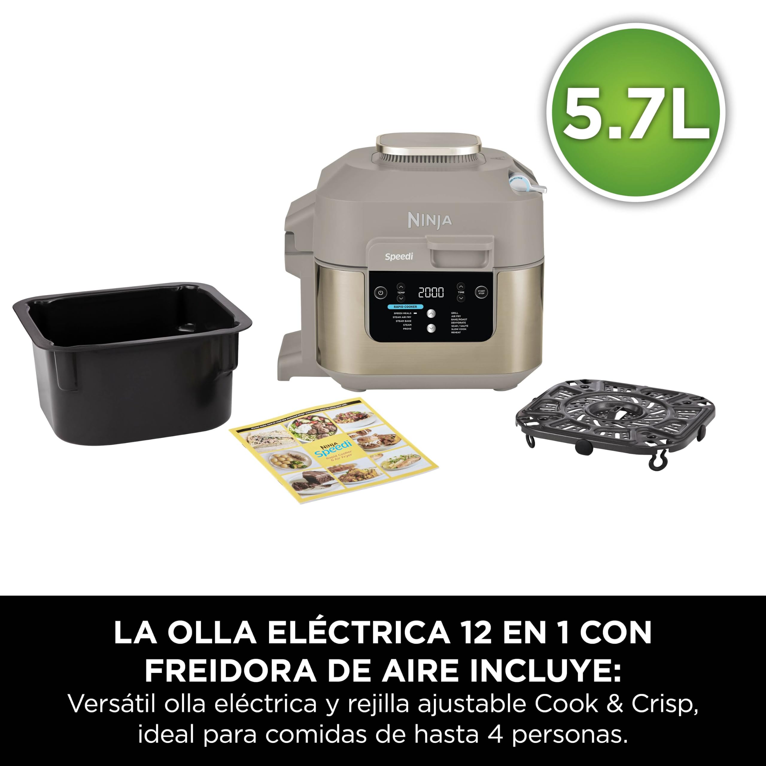 Ninja Speedi Olla Eléctrica Multifunción 10 en 1 con Freidora de Aire - Cocina Comidas para 4 Personas en 15 Minutos - Capacidad de 5,7 l - Piedra Dorada, ON500EUSTGD