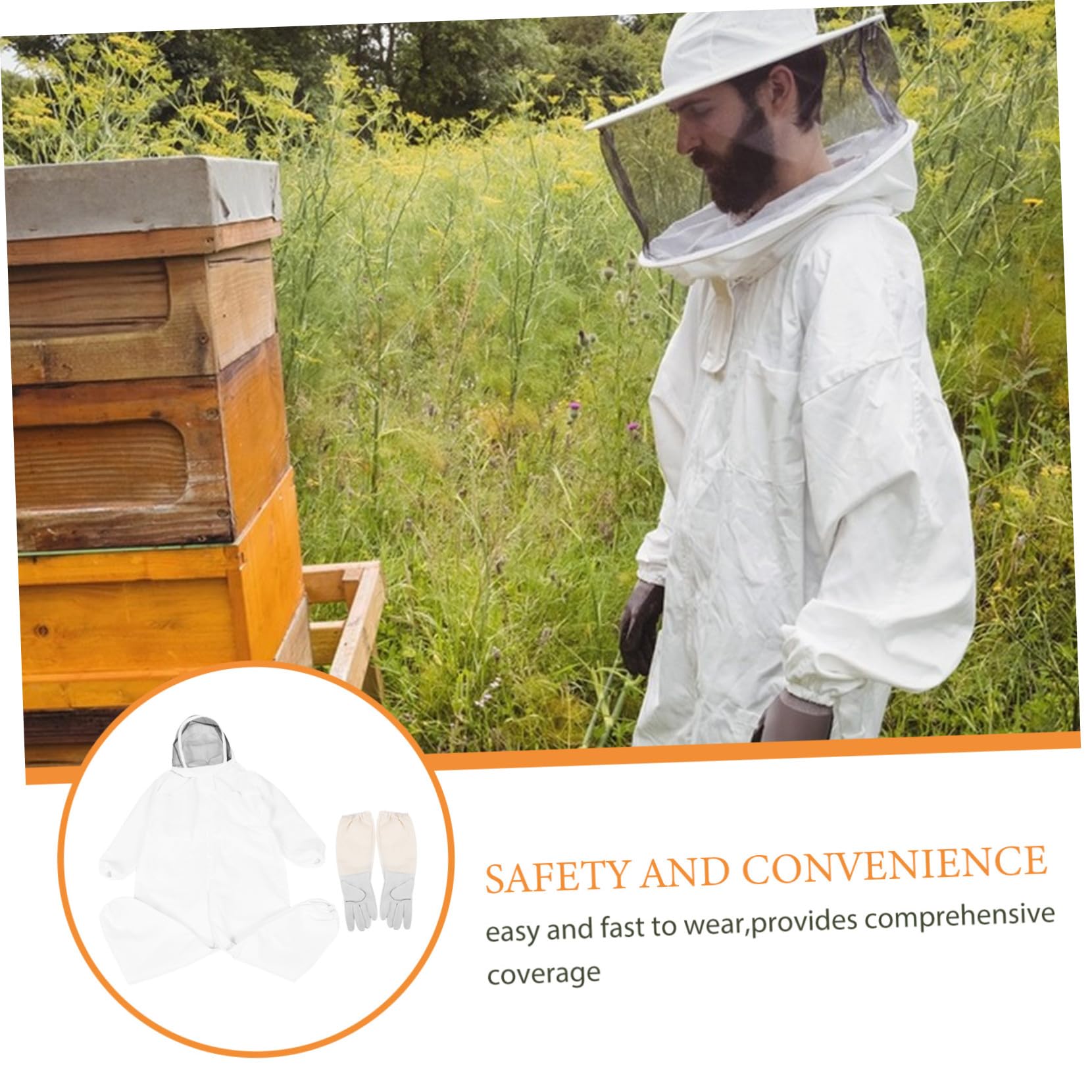 Beekeeping Suit mit Handschuhen Belüftet und Bienendicht Professioneller Imkeranzug mit Kapuze und Schleier Strapazierfähige Schutzkleidung für Imker Vollflächiger Schutz bei