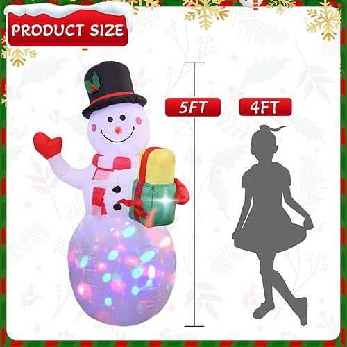 Miniatura 2 de Muñeco de nieve inflable de Navidad de 5 pies de alto, muñeco de nieve inflable con luces LED coloridas integradas giratorias mejoradas para patio,