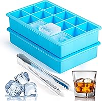 ZDPMK 2 Pack Silicone Ice Cube Trays - Easy Release 15 Large 1.25in Cubes for Cocktails Whiskey Freezer Reusable BPA Free