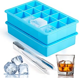 ZDPMK 2 Pack Silicone Ice Cube Trays - Easy Release 15 Large 1.25in Cubes for Cocktails Whiskey Freezer Reusable BPA Free