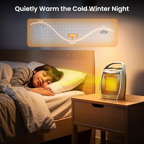 Miniatura 6 de ZAFRO Calentador de espacio de cerámica portátil de 1500 W para uso en interiores, termostato ajustable de 3 modos, protección contra vuelco y