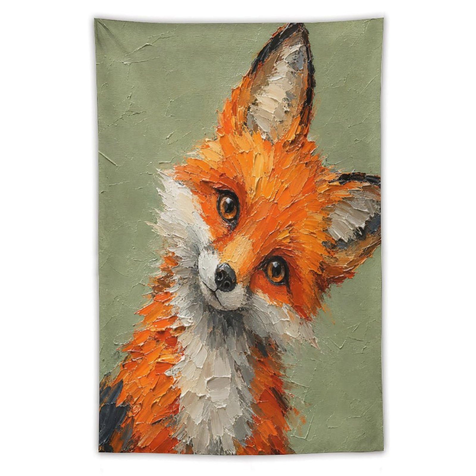 H3B8U2Y5 Cute Fox Portrait Wall Tapestry, Realistic Illustration