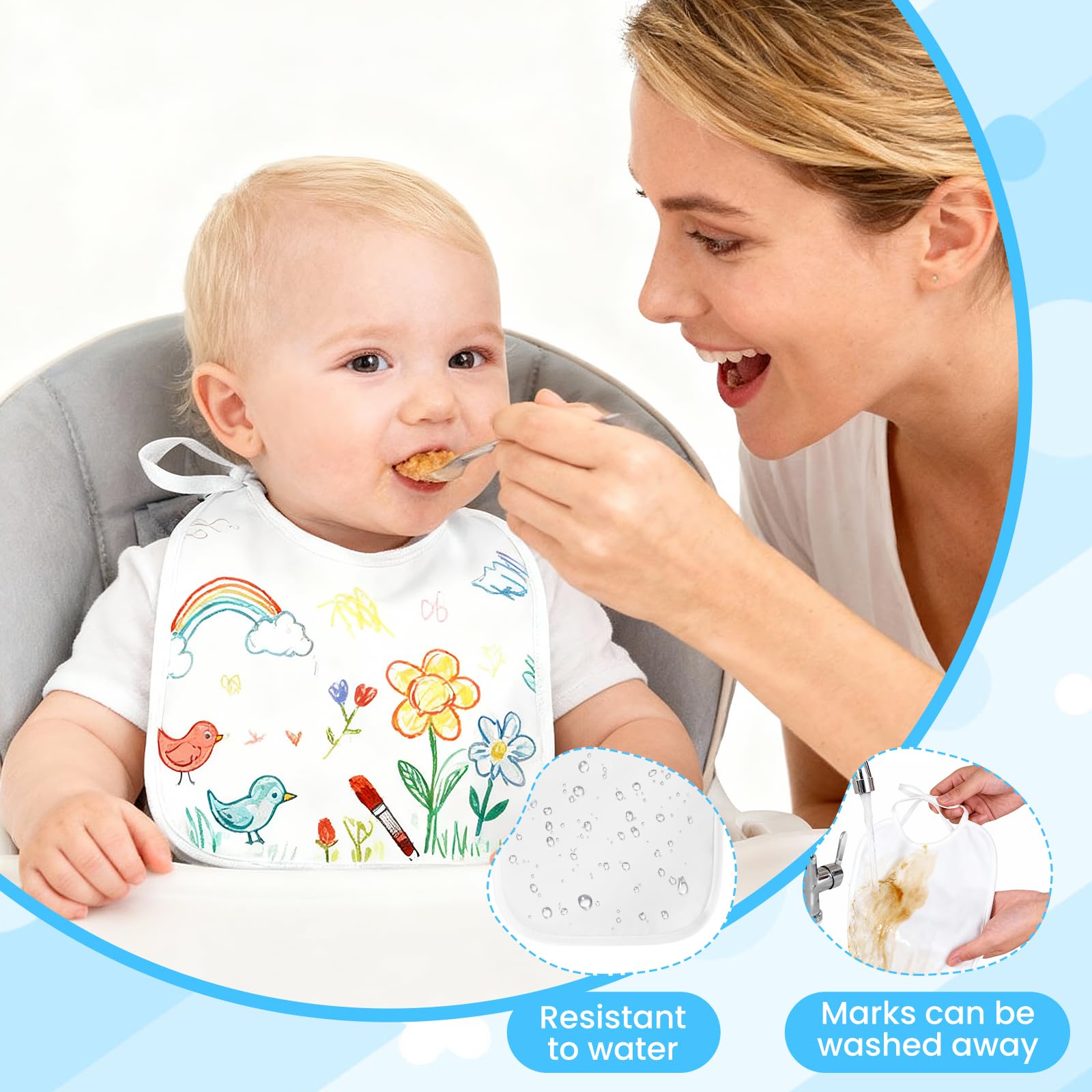 Zorplex 12 Sztuk Śliniaków do Pomalowania, Dwustronne i Wodoodporne, z 12 Pisakami Tekstylnymi i 3 Szablonami do Malowania, Kreatywny Prezent DIY na Baby Shower Dla Chłopców i Dziewczynek