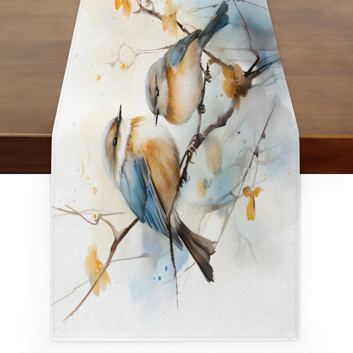 Chemin de table aquarelle oiseaux idéal pour vos repas de fête en terrasse