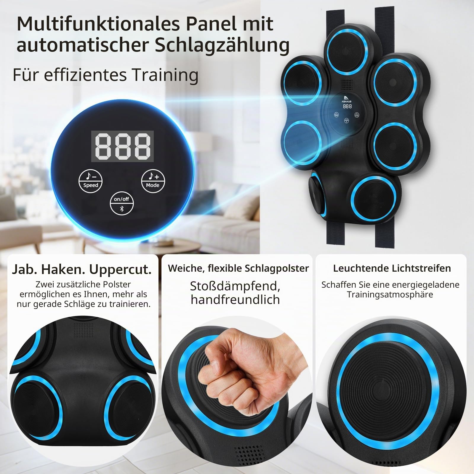 Abahub Music Boxing Machine for Adults & Kids, Home Fitness Equipment with Gloves, Wall Mounted Interactive Punching Target