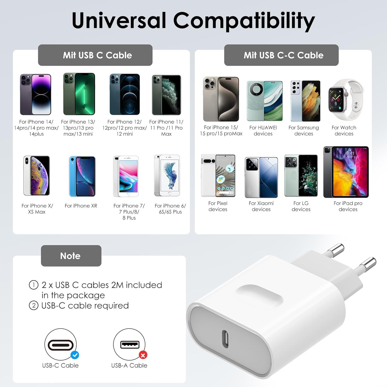 Cargador Iphone 13 Cargador Rápido 20W USB-C Para IPhone - Incluye Cable 2M | Carga Ultra Rápida IPhone 14/13/12/11 Pro MAX Cargador Movil
