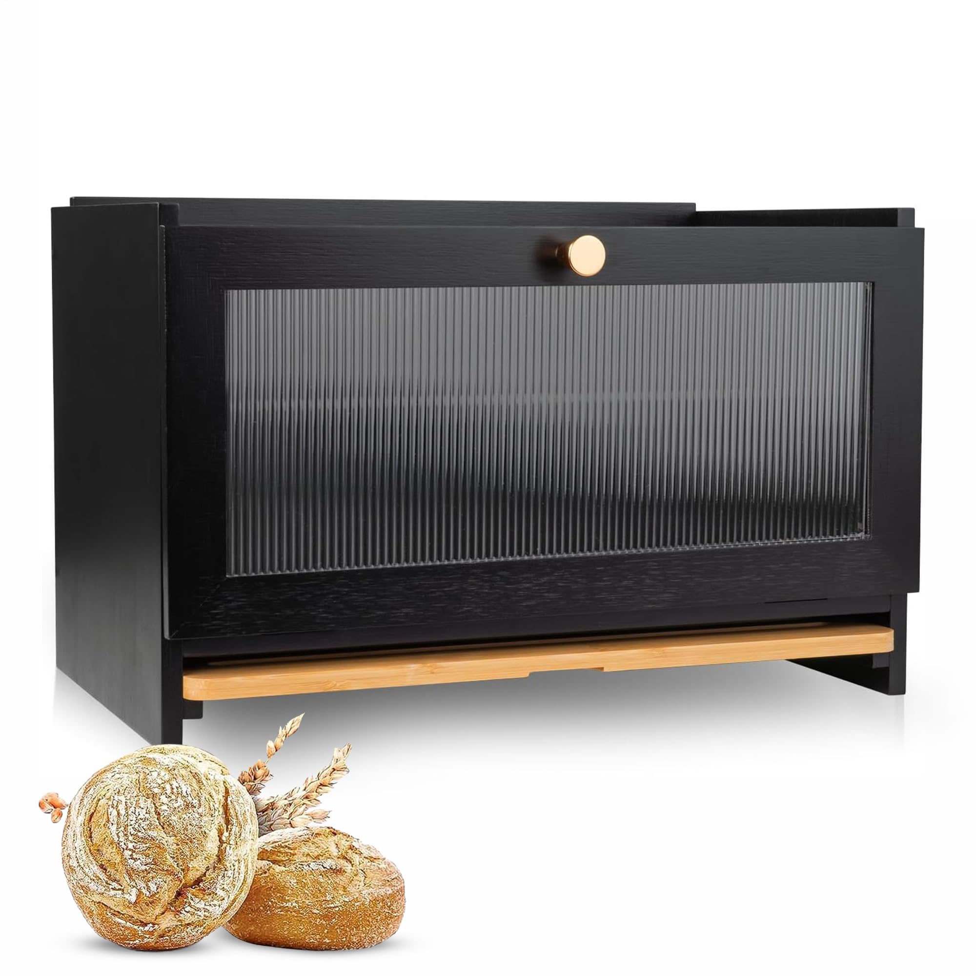 AH mit liebe handgemacht Bamboo Bread Bin Wood with Cutting Board