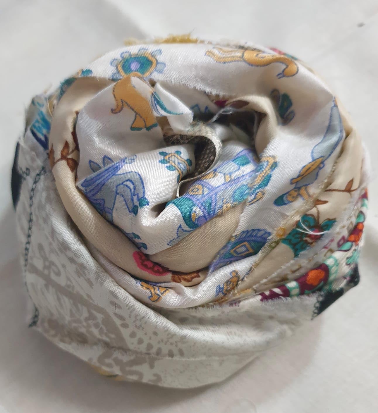 21 Yards Unstitched Recycled Art Silk Sari Yarn Ribbon Tassels SKEINS Beige Cream Journal Scrapbook Craft Project Decor CRMLNG DS344 (Beige)