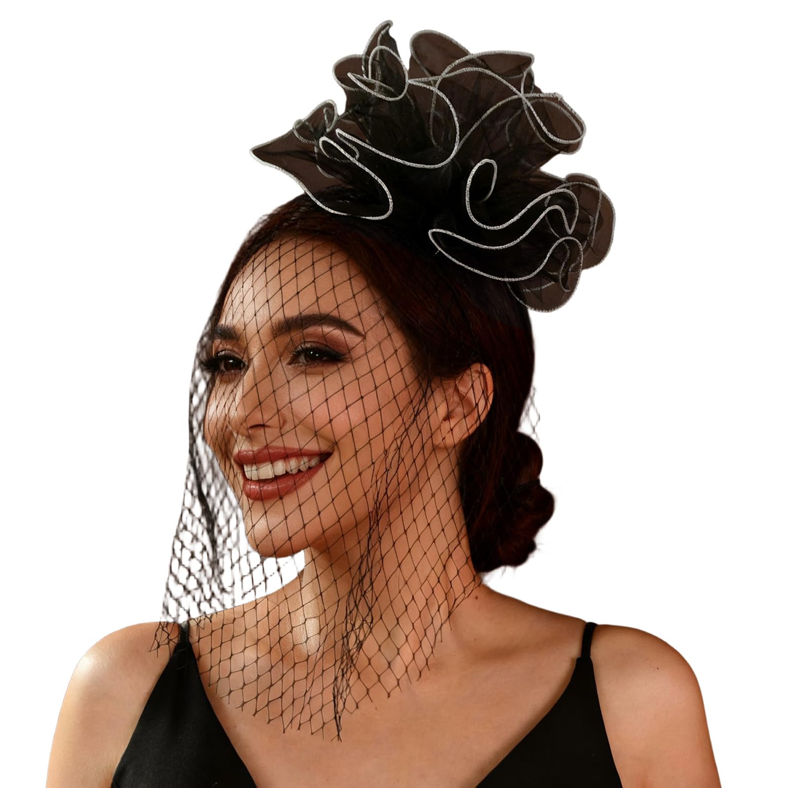 YUXITA Flower Veil Headwear Fascinator Hat Styling Accessory For Women Elegant Lace Headpiece for Wedding Party Dance Event