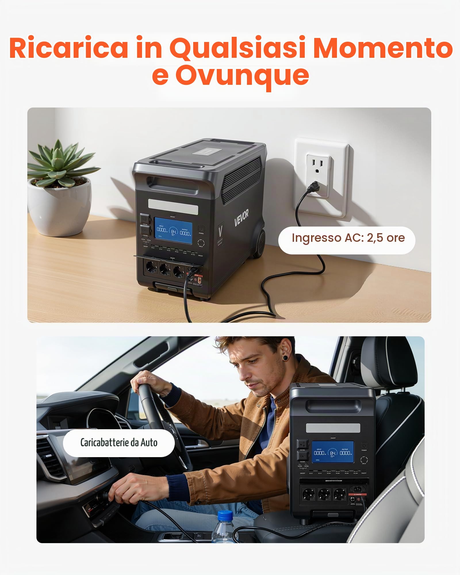 VEVOR Centrale Elettrica Portatile Generatore Solare 3000 W con Ruote Maniglia, Batteria di Backup LiFePO4 Wh con 13 Porte di Uscita per Campeggio Viaggio Camper Emergenza, Pannello Solare Non Incluso