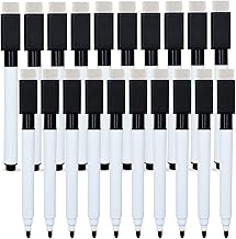 20 x Whiteboard Marker Pens with Magnetic Erasable Whiteboard Marker, Slate Felt, Black Marker for Home, Office or School (11.2 x 1 cm)