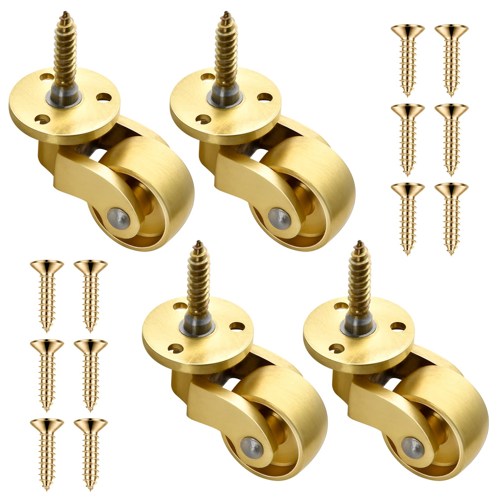 Set of 4 Heavy Duty Castor Wheels 25mm,Solid Brass 360°Swivel Wheels for Furniture, Universal Castors for Moving Furniture and Trolley