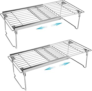 Expandable Cabinet Shelf Organizer, Adjustable Freezer Shelf 15.8"-22" Thickened Heavy Duty Organizer and Storage Shelves for Kitchen Cabinet Pantry Refrigerator, 2 Pcs