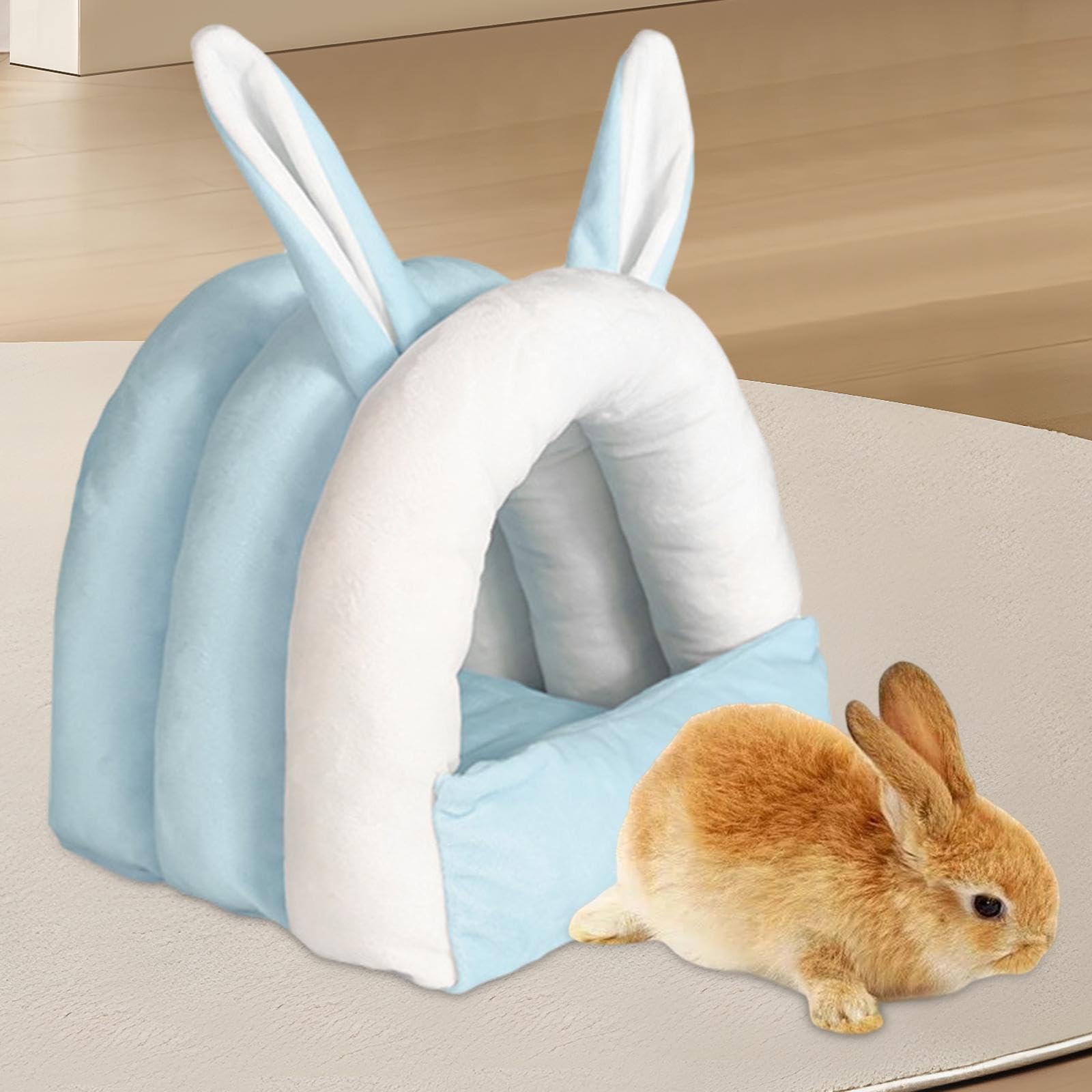 Gralara Maison de Lit pour Lapin et Cochon d'Inde, Grotte pour Petits Animaux, Bleu