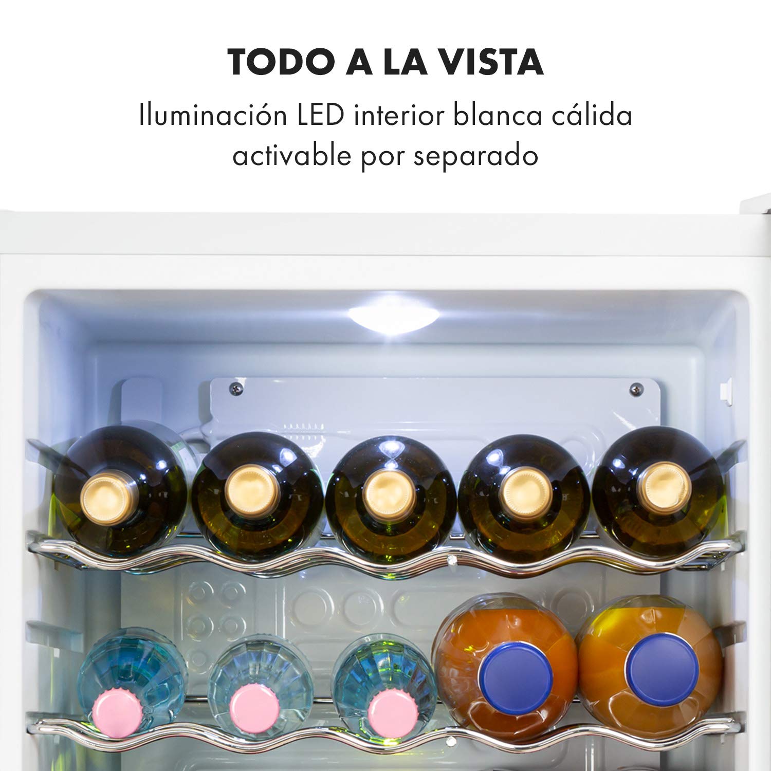 KLARSTEIN Nevera Pequeña Portatil Electrica para Bebidas, Mini Frigorifico con Estantes y Puerta de Cristal Habitaciones, 60L