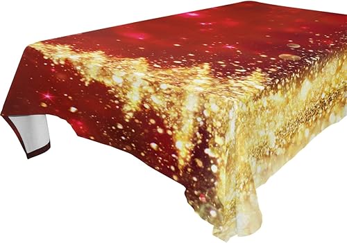 Miniatura 7 de Naanle Mantel rectangular de Navidad de 54 pulgadas de ancho x 72 pulgadas de largo, diseño de copos de nieve rojos y dorados de Navidad, mantel