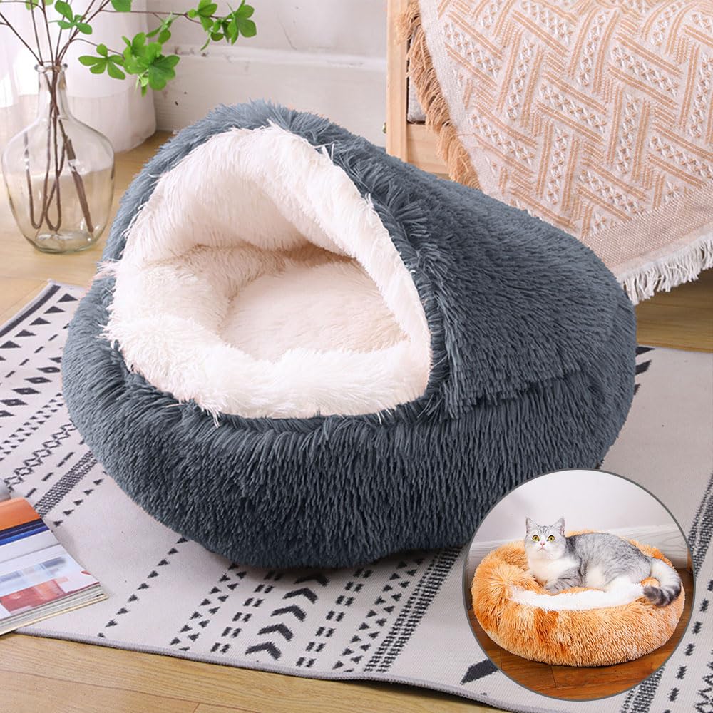 DOTBUY-SHOP Dog Bed Washable, Soft Comfy Cat Bed Felt Donut Dog Bed, Dual-Use Pet Bed With Slip-Resistant Bottom, Orthopedic Dog Beds Gift for Small Dogs and Cats (80cm,Anthracite)