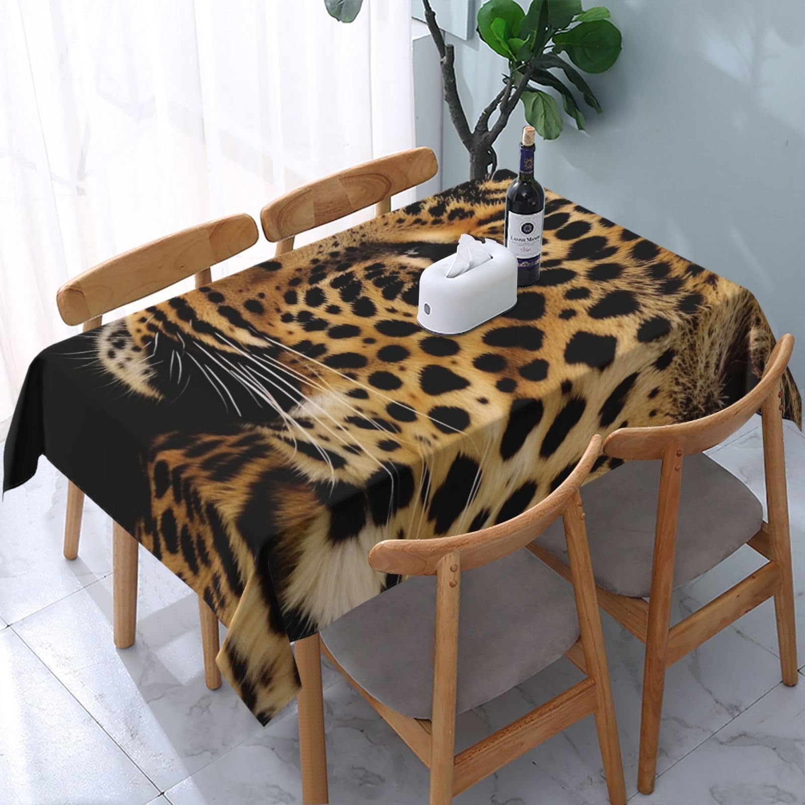WPKJU Leopard Animal Print Printed Tablecloth Water Resistant Table Cover Washable Rectangle Table Cloth for Tables 54x72 in