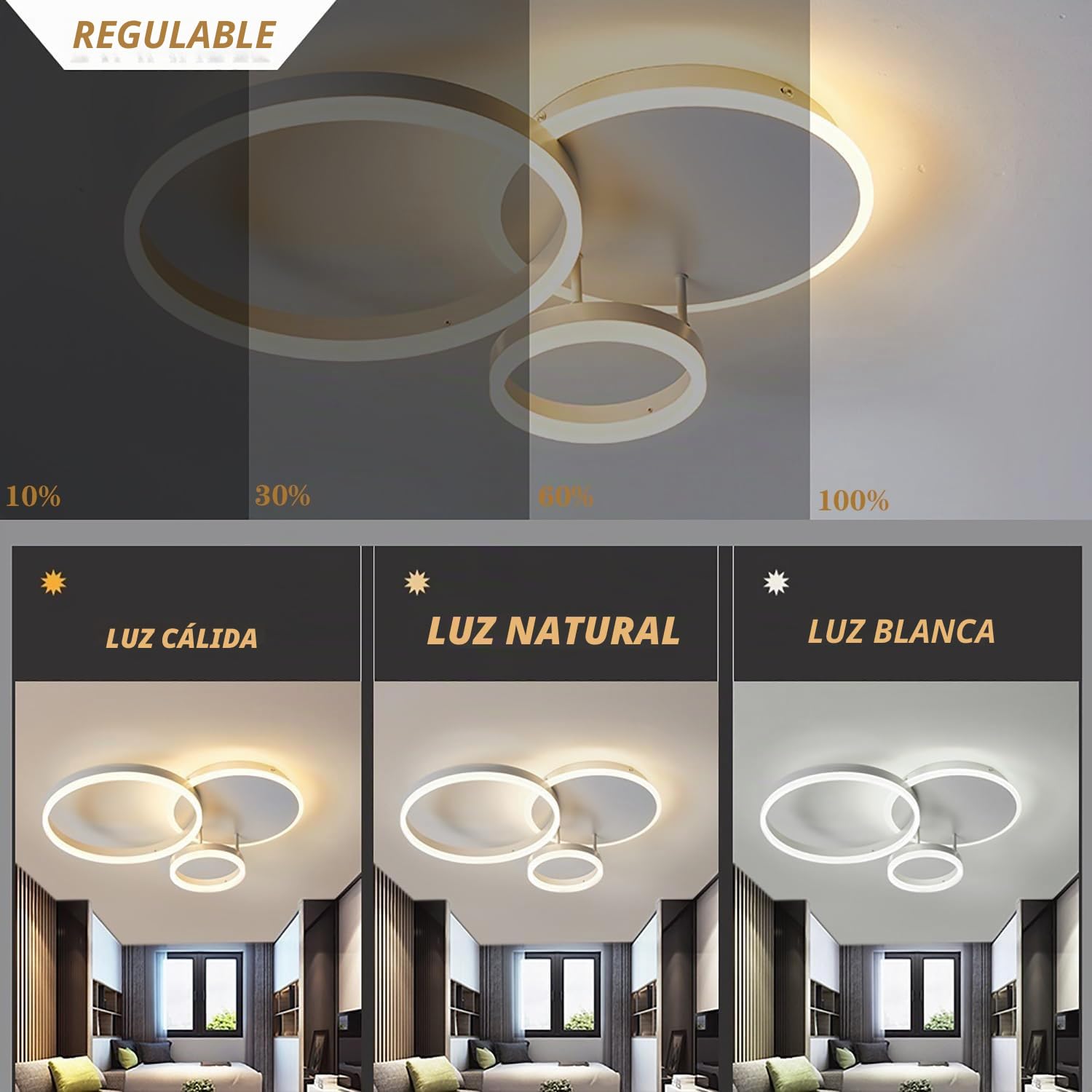 Plafon LED Techo, 54W Lamparas Techo Salon Moderna, Lampara de Techo Regulable 3000k-6000K, 65CM Luz de Techo LED Redondas para Dormitorio Cocina Salon Comedor Pasillo