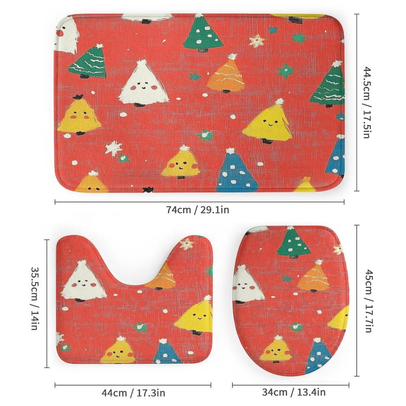 Feliz Navidad Baño de Cuatro Piezas Tappeto De Baño De Bambú, Antideslizante Y Lavable, Ideal para Ducha Y Baño Moderno 183×183cm