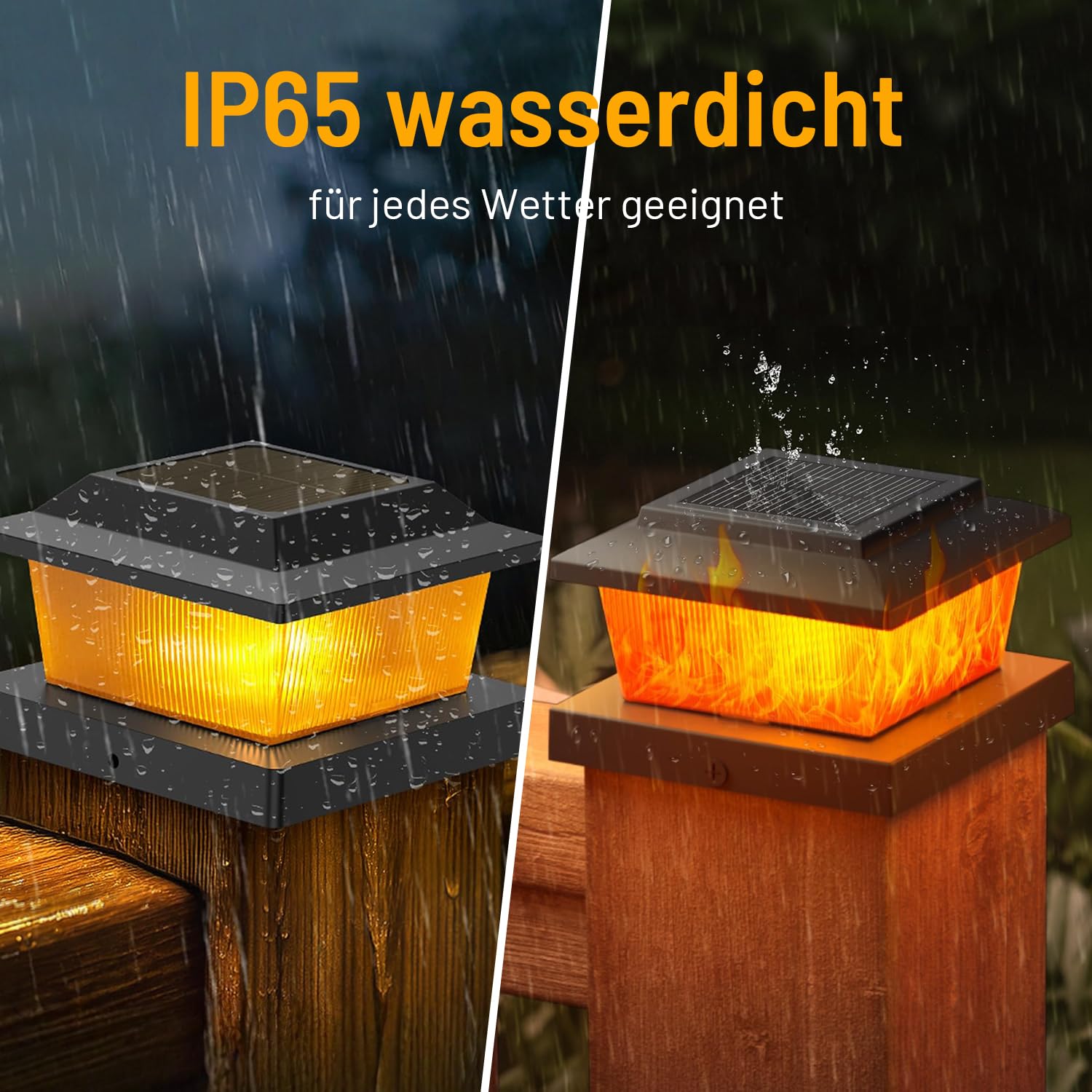 Gresonic Solar Pfostenkappe 10x10 Flackernde Flamme Warmweiß IP65 Wasserdicht 8 Stück