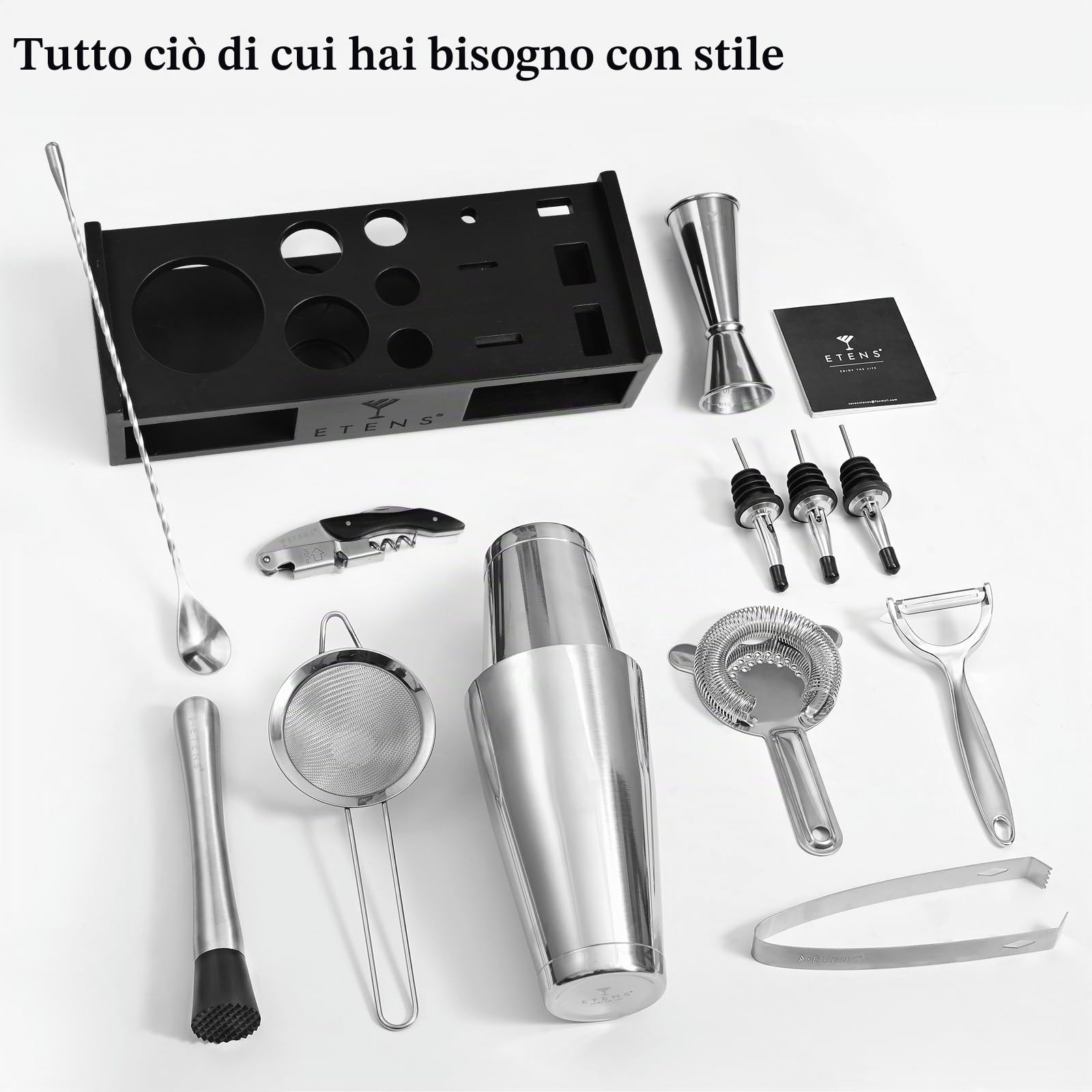 Set di shaker per cocktail, mixer per bevande, accessori da bar, set da barman di mixology da 15 pezzi che include shaker Boston, misurino giapponese, filtro, apribottiglie, cucchiaio da cocktail
