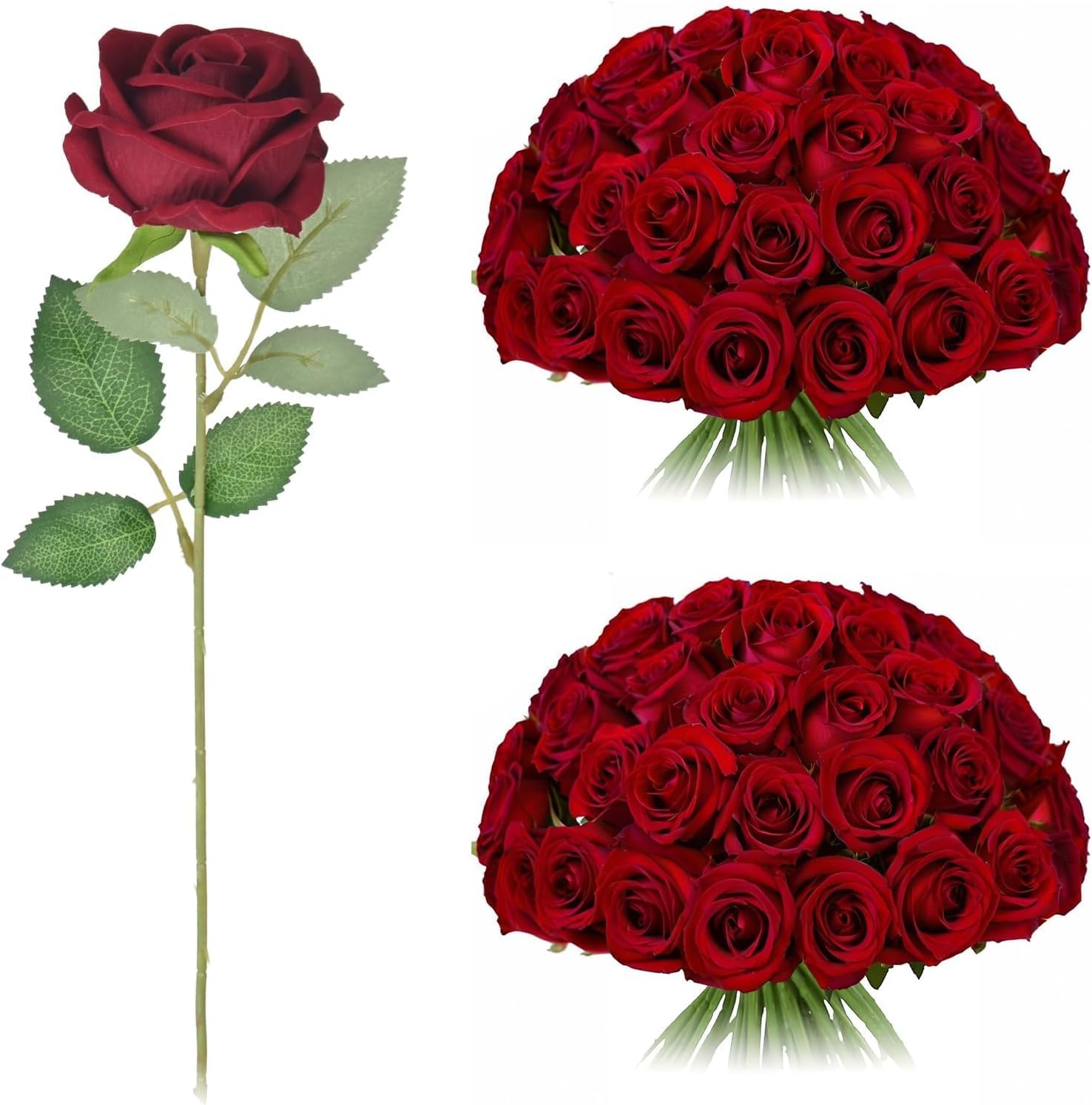 200 Pack Silk Roses Flowers - Artificial Burgundy Fake Flowers with 50cm Stems for Wedding Decor, 3.7in(7cm) Silk-Like Velvet Flower Heads for Wedding, Vintage Decor (200, Burgundy) Burgundy 200
