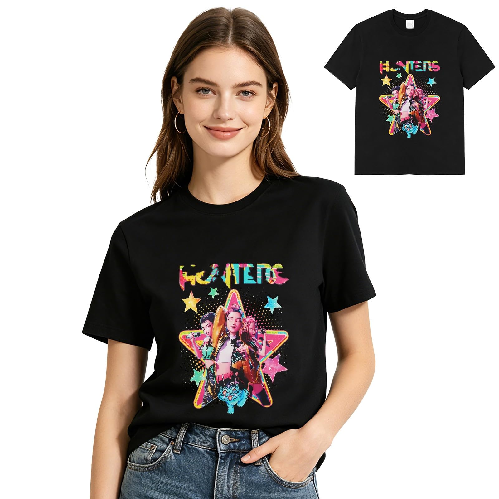 Kitimi Costume Women 3D T-Shirt Crewneck Short Sleeve Graphic T Shirt Anime Huntr Adult Cotton Summer Tops, Birthday Gifts Fit for Friends Family Wife