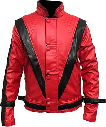 FH Kids Red and Black Thriller Jacket US, Alpha, Large, Regular, Regular, Red Leather Jacket